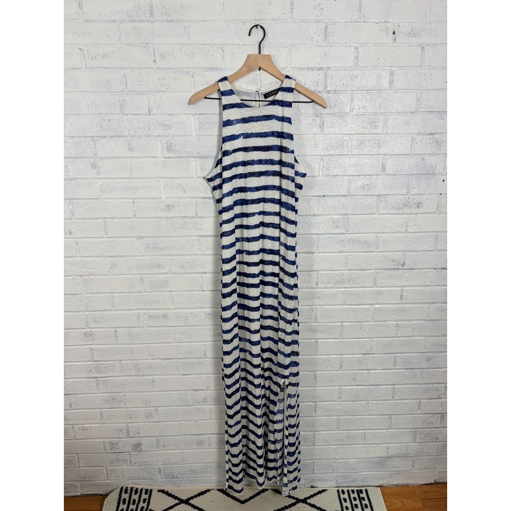 Lauren Ralph Lauren Navy and White Striped Sleeveless Maxi Dress
